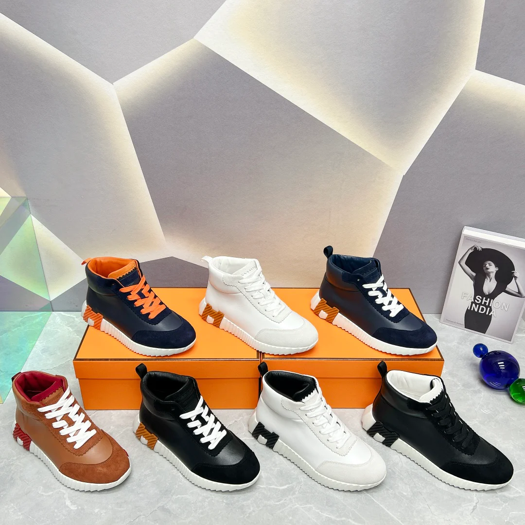 Новинка сезона весна/лето 2023 от Hermes - Кожаные высокие повседневные туфли - Белые