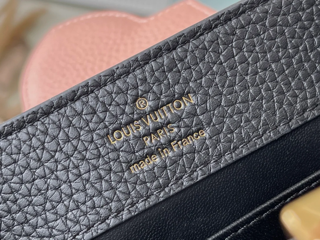 m21887-LV-Taurilon Leather-Capucines Сумка-Черный/Розовый-Мини