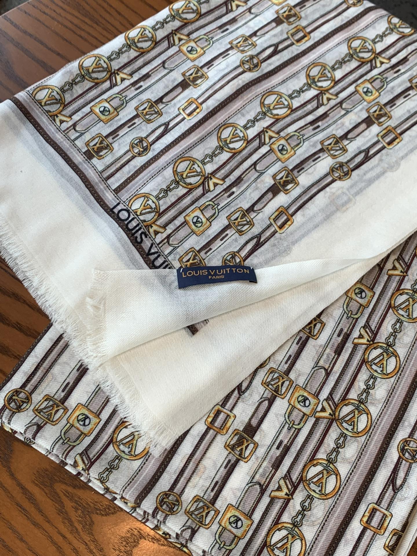 Шарф LV с принтом в виде цепочек - 100-200 см - Кашемир 100% чистоты