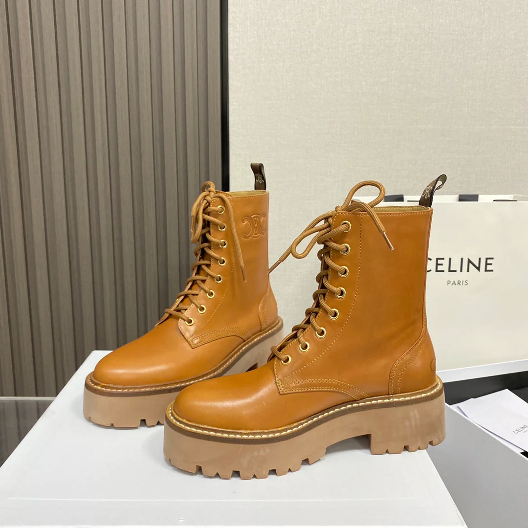 Ботинки Celine на платформе в стиле милитари - высота каблука 5 см - Размеры 35-39-40 (возможен индивидуальный пошив)