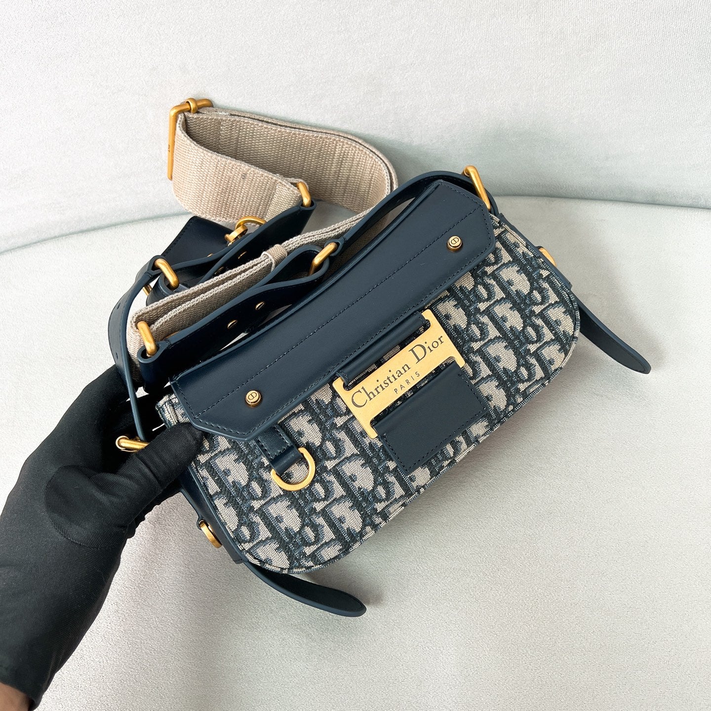 Сумка Dior Streetchic через плечо, маленькая, с монограммой, синяя.