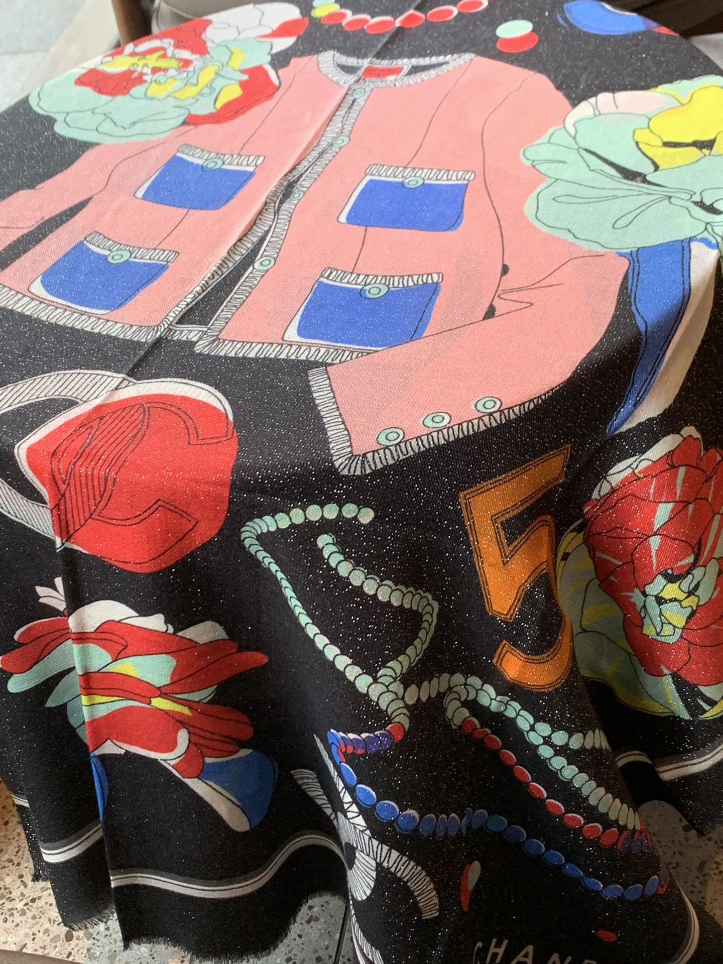 Chanel - Длинный шарф для девочек - 110-200 см - 100% кашемир - Черный