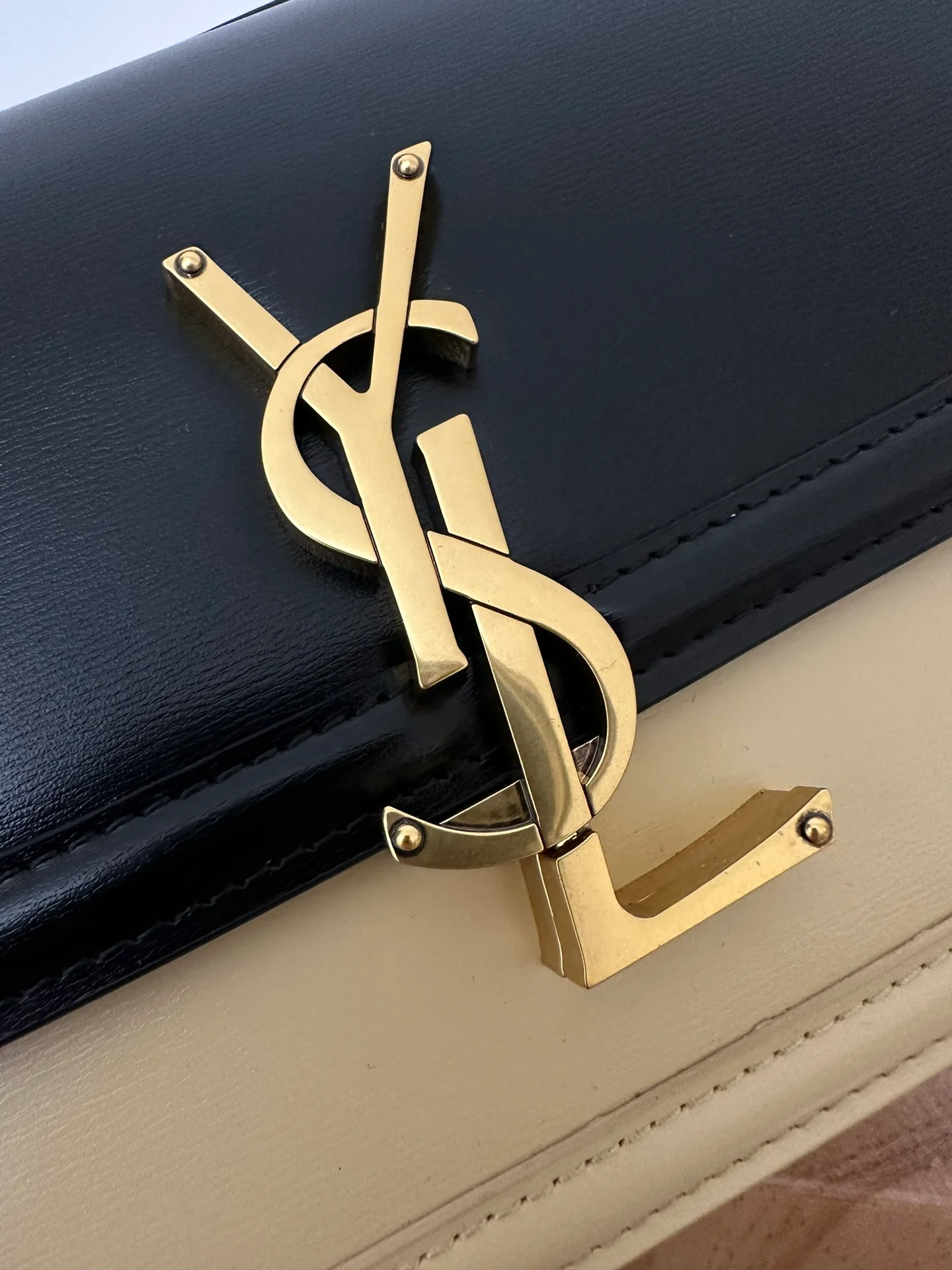 YSL Box Saint Laurent Tofu Bun Small Black with Aprilcot Finish