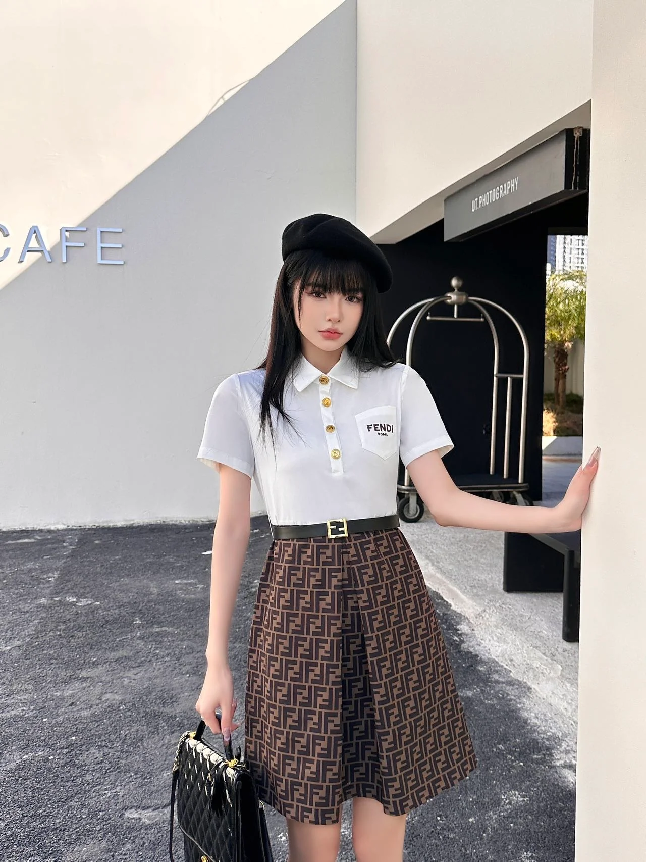 Платье-рубашка Fendi-2403 с двойной F-панелью