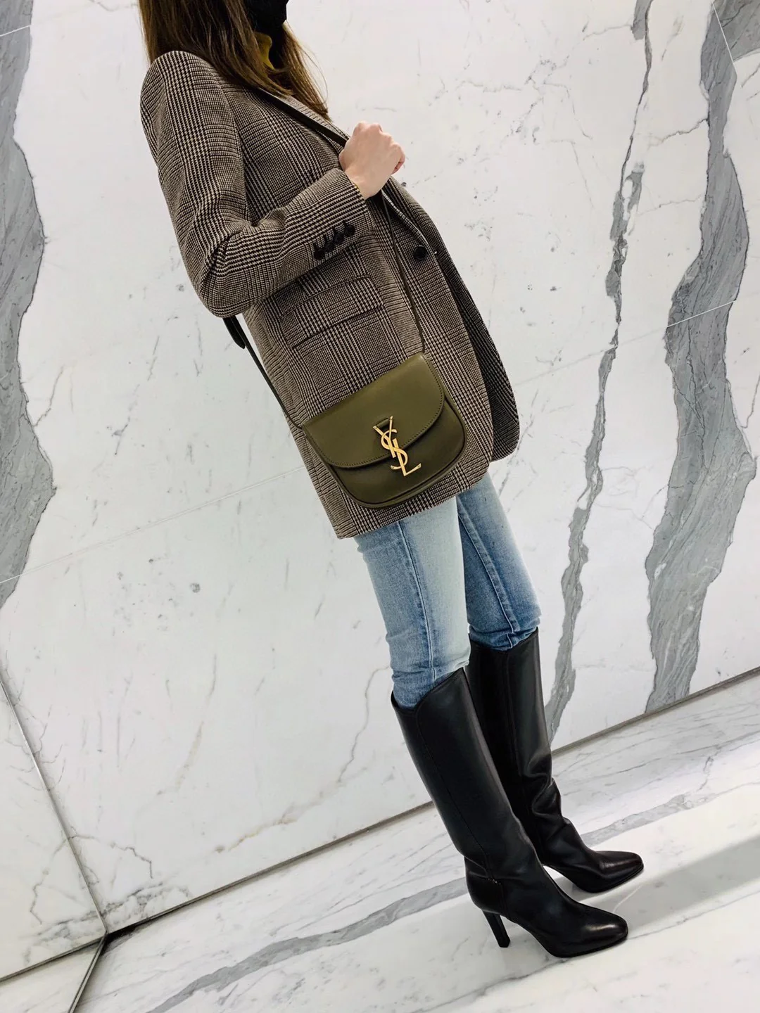 Сумка-седло YSL-Kaia, оливково-зеленая