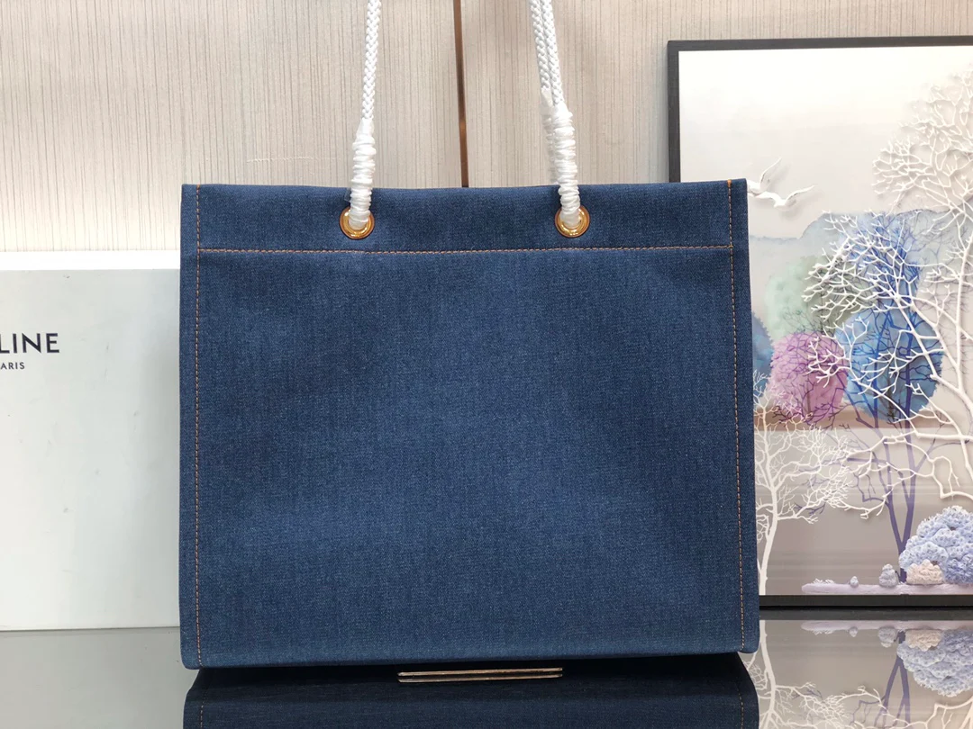 Квадратная сумка Celine-Cabas из джинсовой ткани, канваса и коровьей кожи.