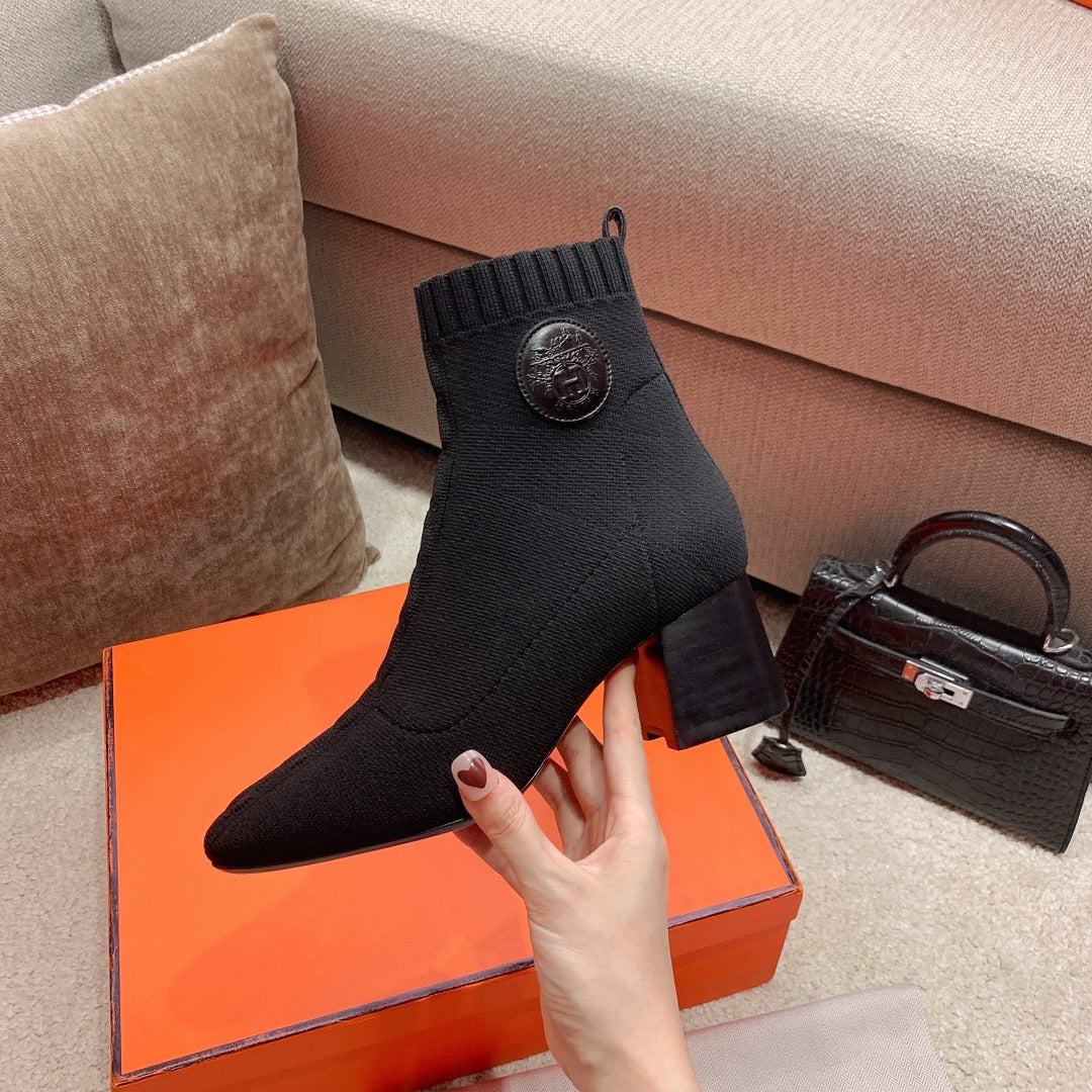 Вязаные эластичные сапоги Hermes-volver - черные