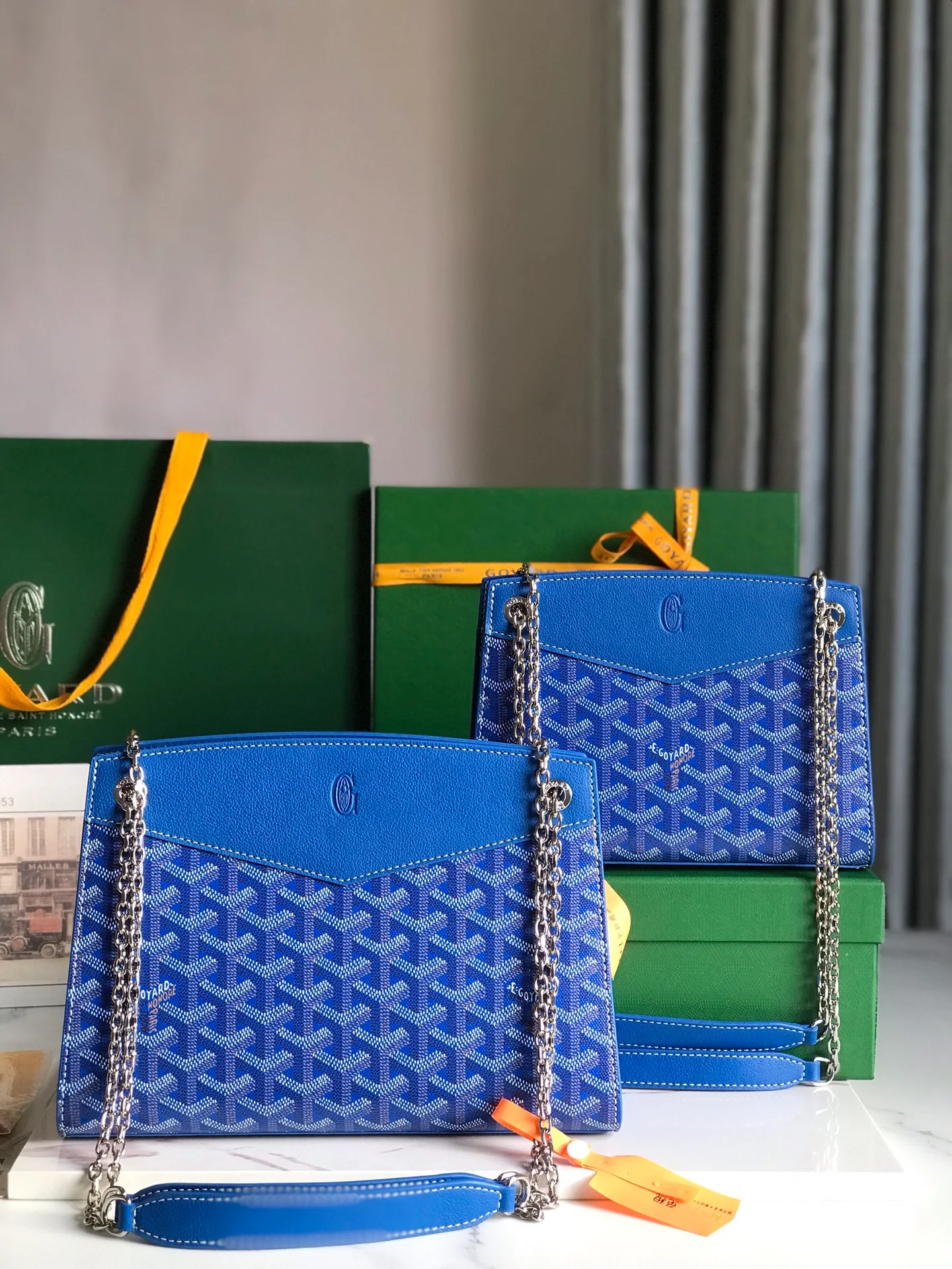 Кожаная сумка Goyard Rouette на цепочке - Mimi - синяя