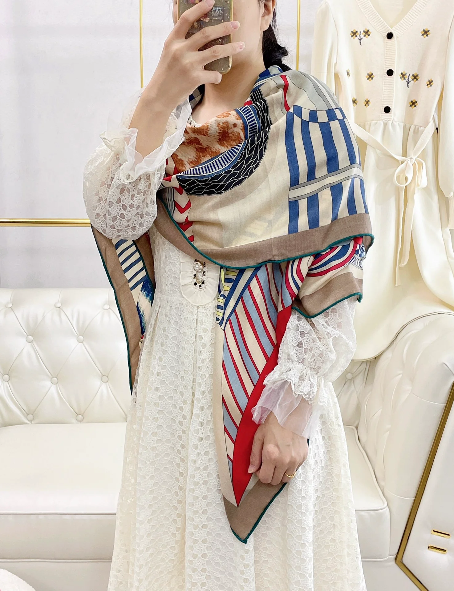 Шарф Hermes Fantasy Saddle Square Scarf - 140 см - 70% кашемир - 30% шелк