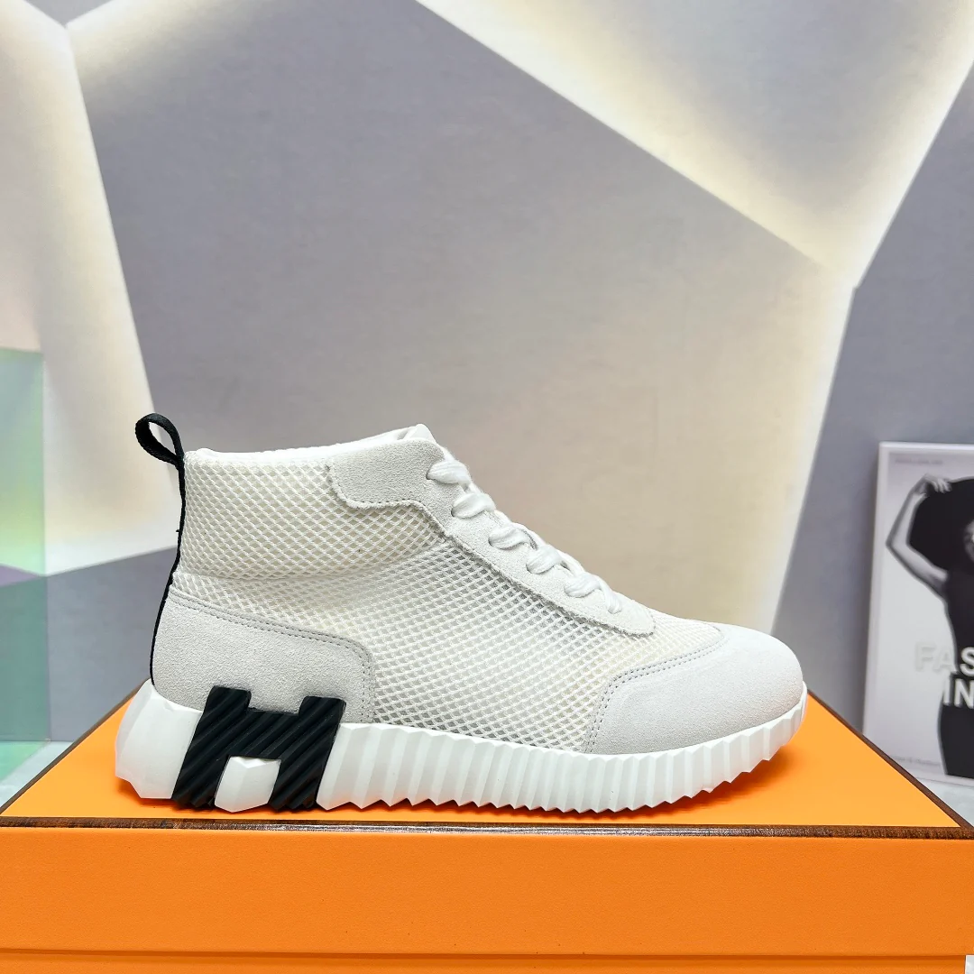 Новинка сезона весна/лето 2023 от Hermes - Дышащие сетчатые высокие повседневные кроссовки - Унисекс - Белые