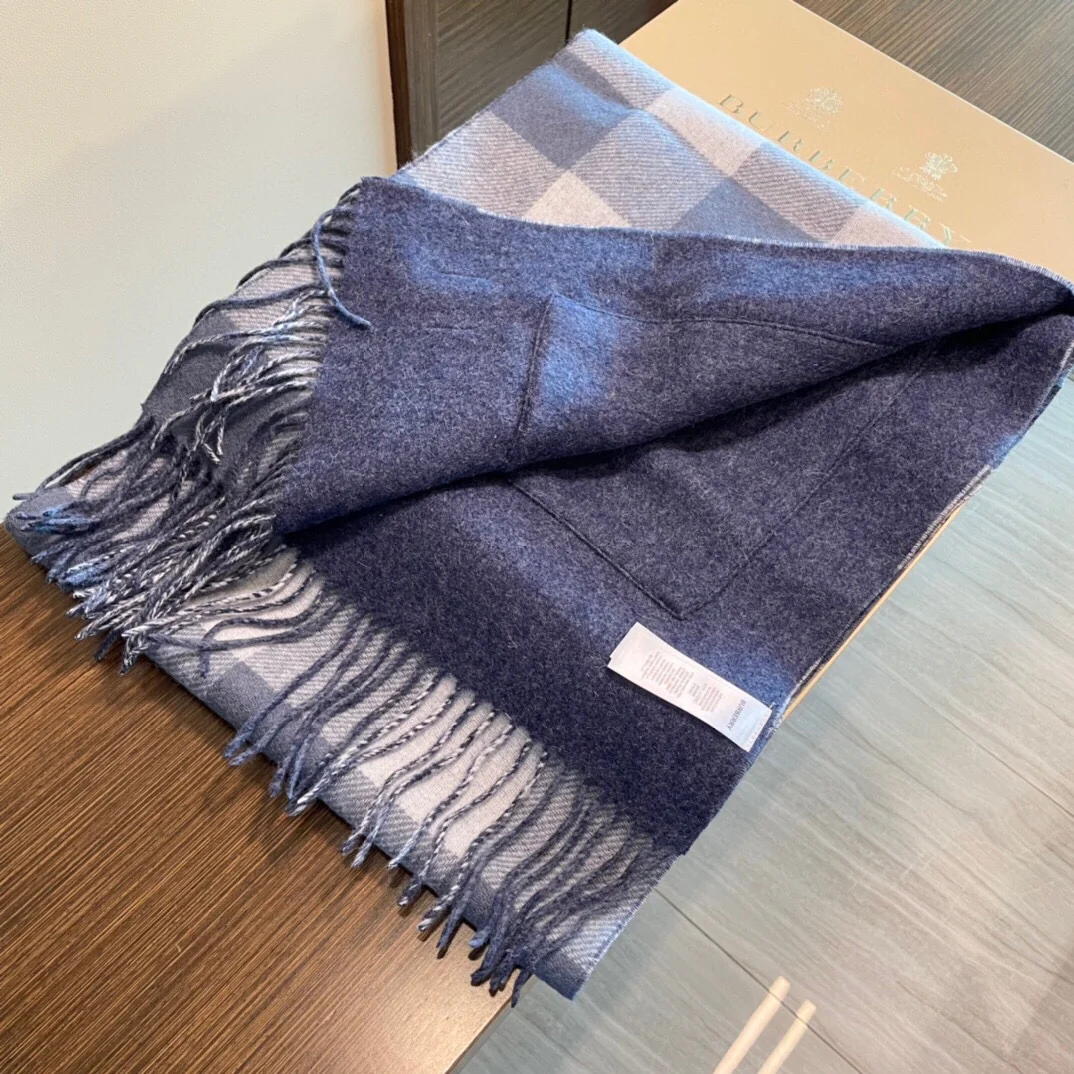 Шарф/шаль Burberry с карманом - 40 см - 200 см - 100% кашемир - серо-голубой