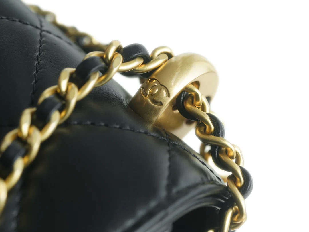 Chanel 24c Double Gold Ball CF Mini 19 Black