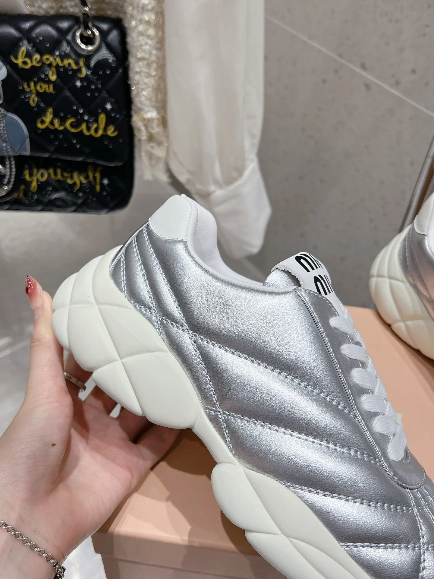 Miu Miu - Бейсбольные кроссовки с закругленным носком - Серебристые