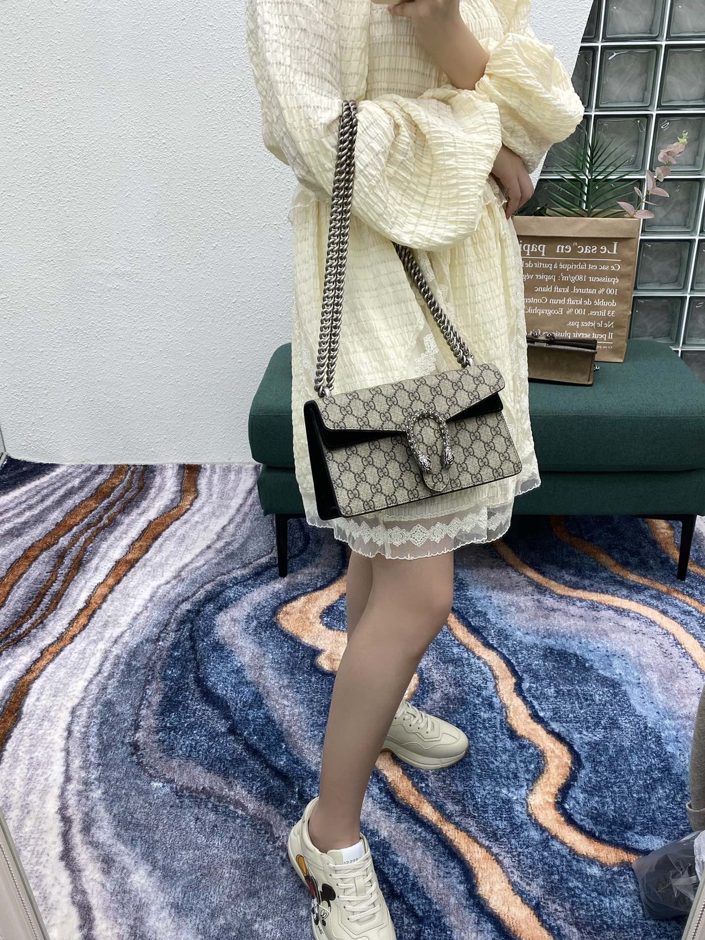 Сумка Gucci Dionysus - Монограммная канва, черная - 25 см x 7 см x 14 см