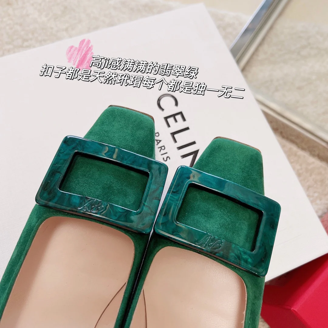 Туфли RV - Туфли на массивном каблуке с перламутровым рисунком в виде облаков - Зеленые - 4-5 см