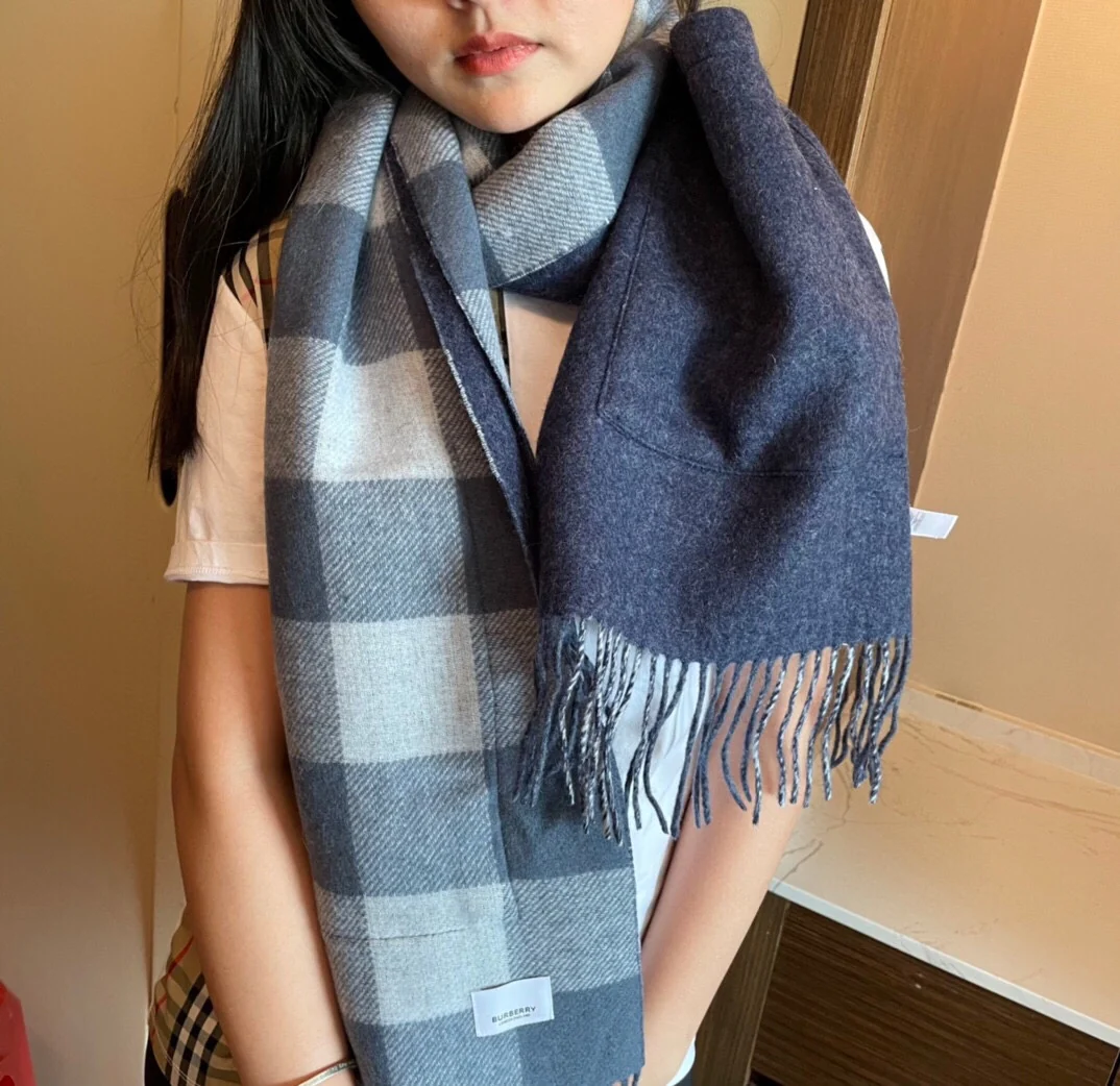 Шарф/шаль Burberry с карманом - 40 см - 200 см - 100% кашемир - серо-голубой