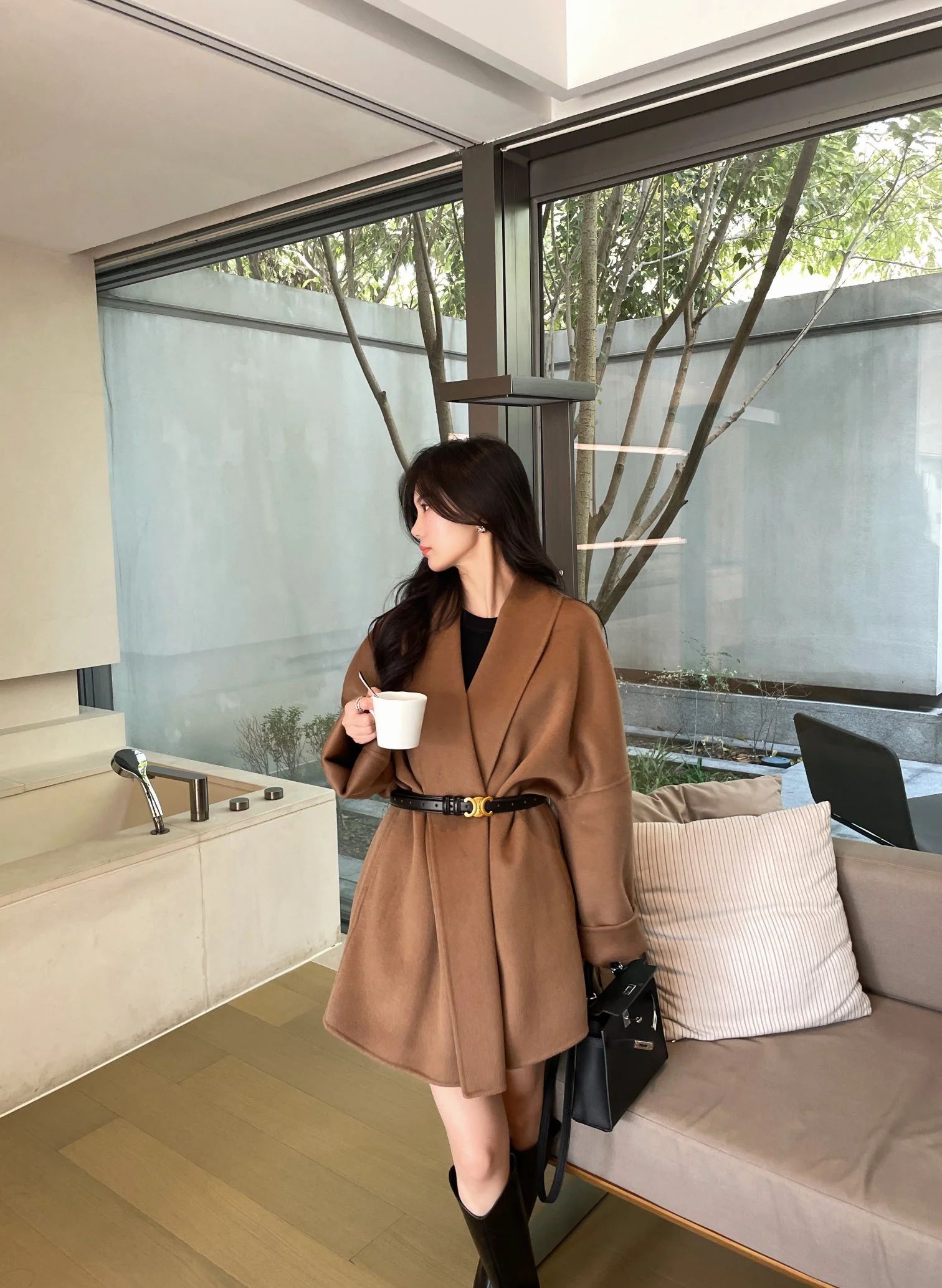 Повседневный кашемировый халат Celine 2403 - коричневый