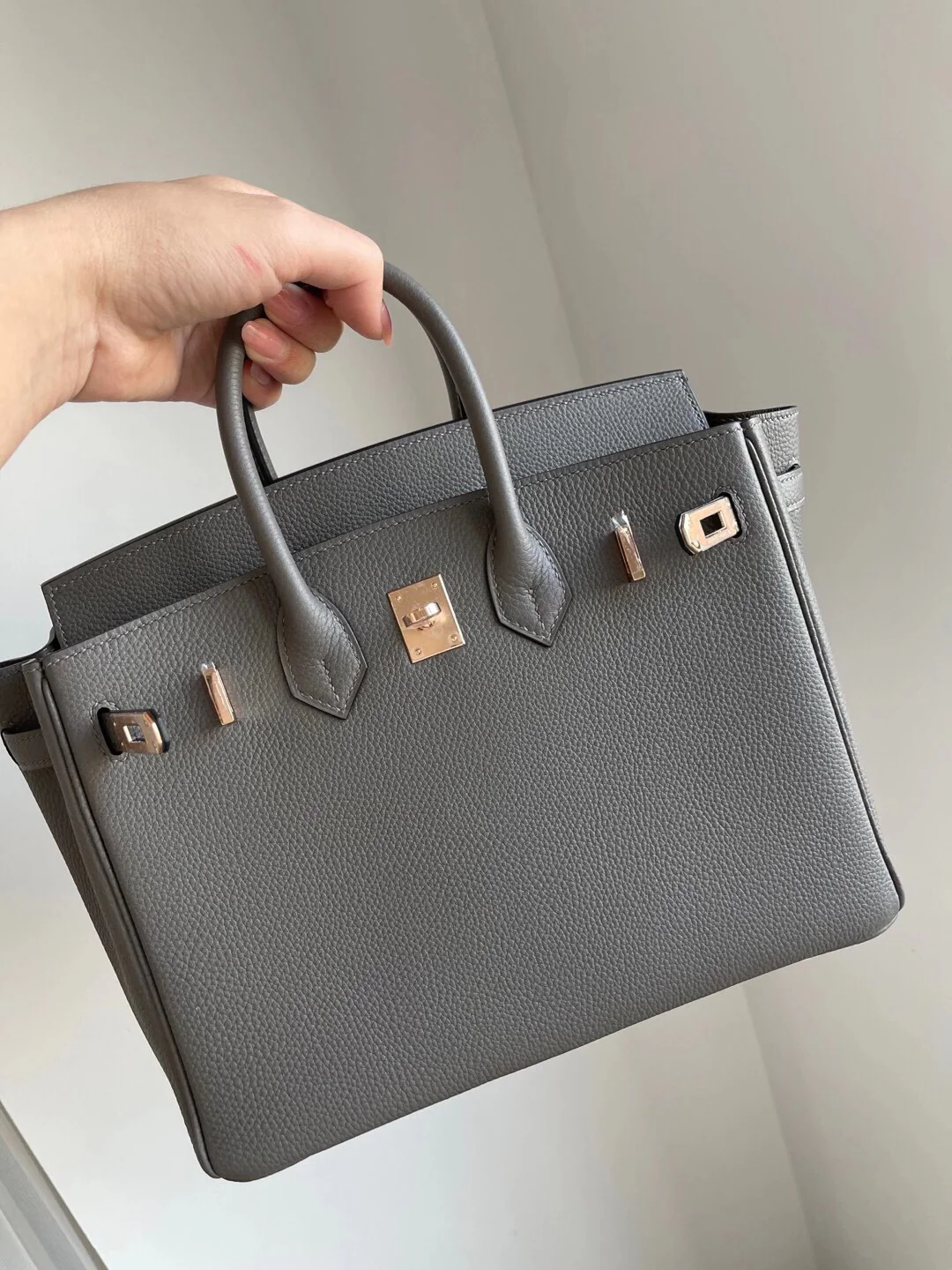 Hermes Birkin 25-8F, цвет ?олово-серый?, пряжка из розового золота.
