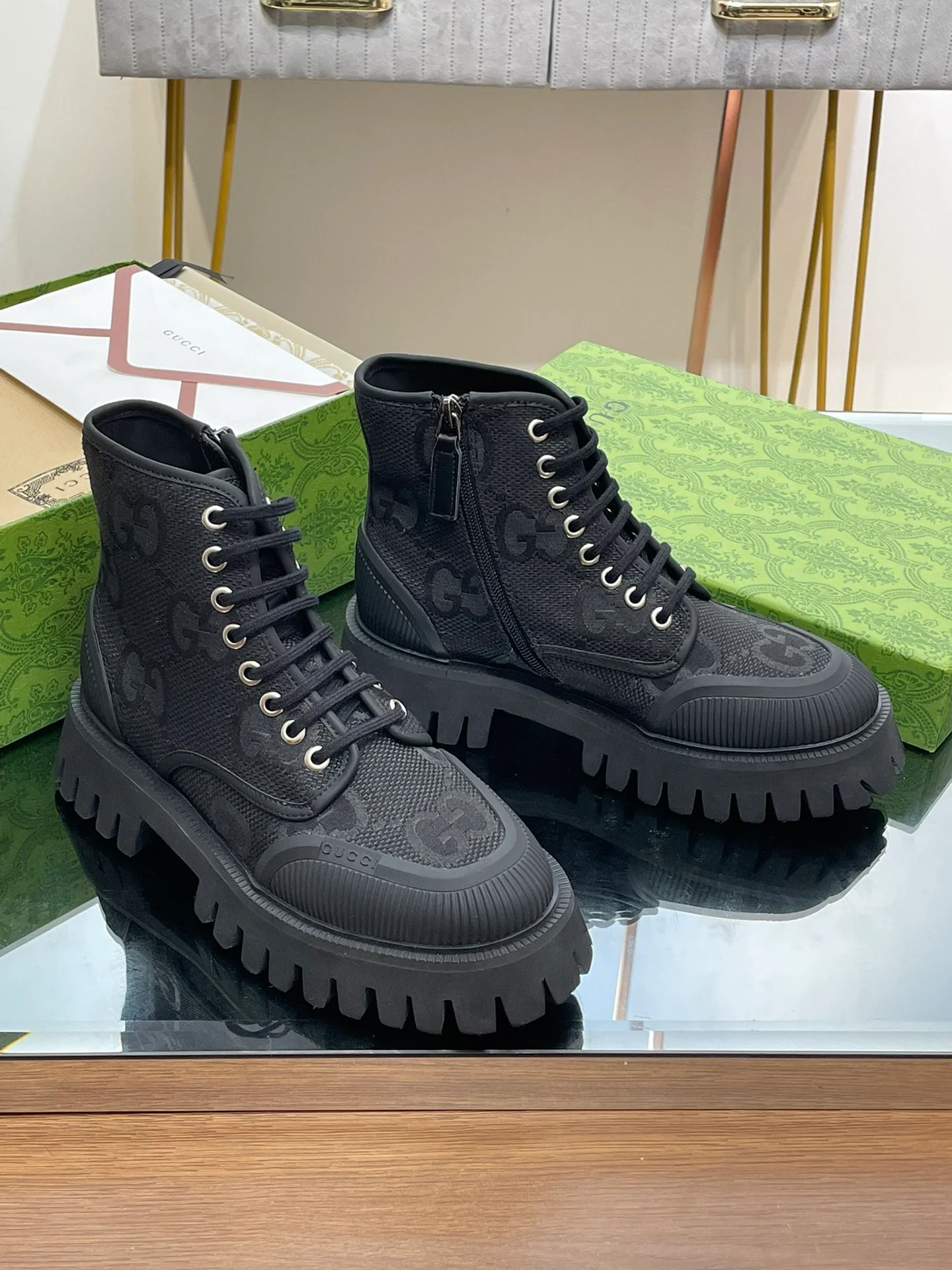 Высокие кроссовки на платформе Gucci - унисекс - черные