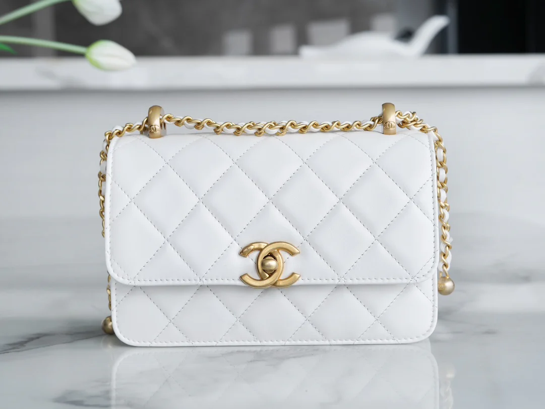 Chanel 24c Double Gold Ball CF Mini 19 White