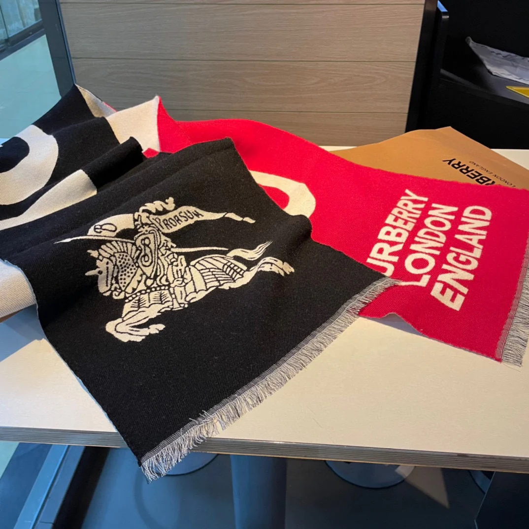 Классический двусторонний шарф Burberry для верховой езды - 34 см - 195 см - 100% кашемир