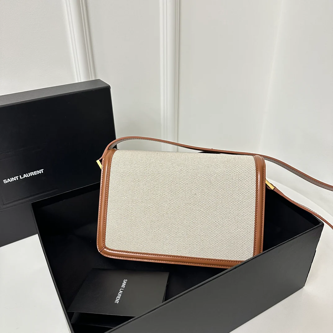 Сумка YSL Box Saint Laurent Tofu Bag - Большая - Хлопок, лен, бежевый
