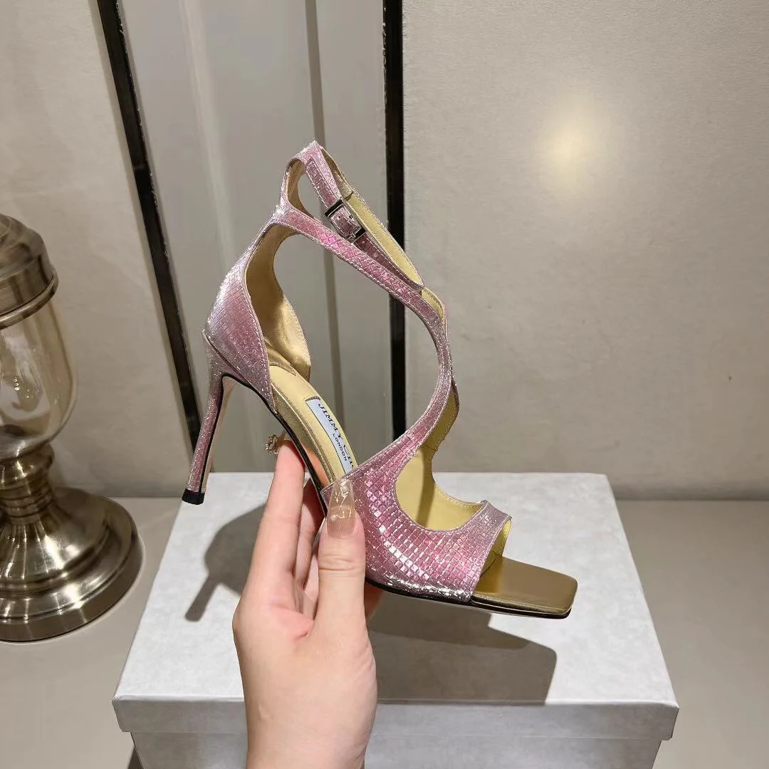 Босоножки на высоком каблуке с открытым носком Jimmy Paris Window Custom Design - Bling Bling - 10 см - розовые
