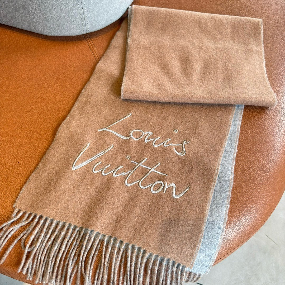 LV-2024 Двухцветный шарф-30-180-Коричнево-Серый