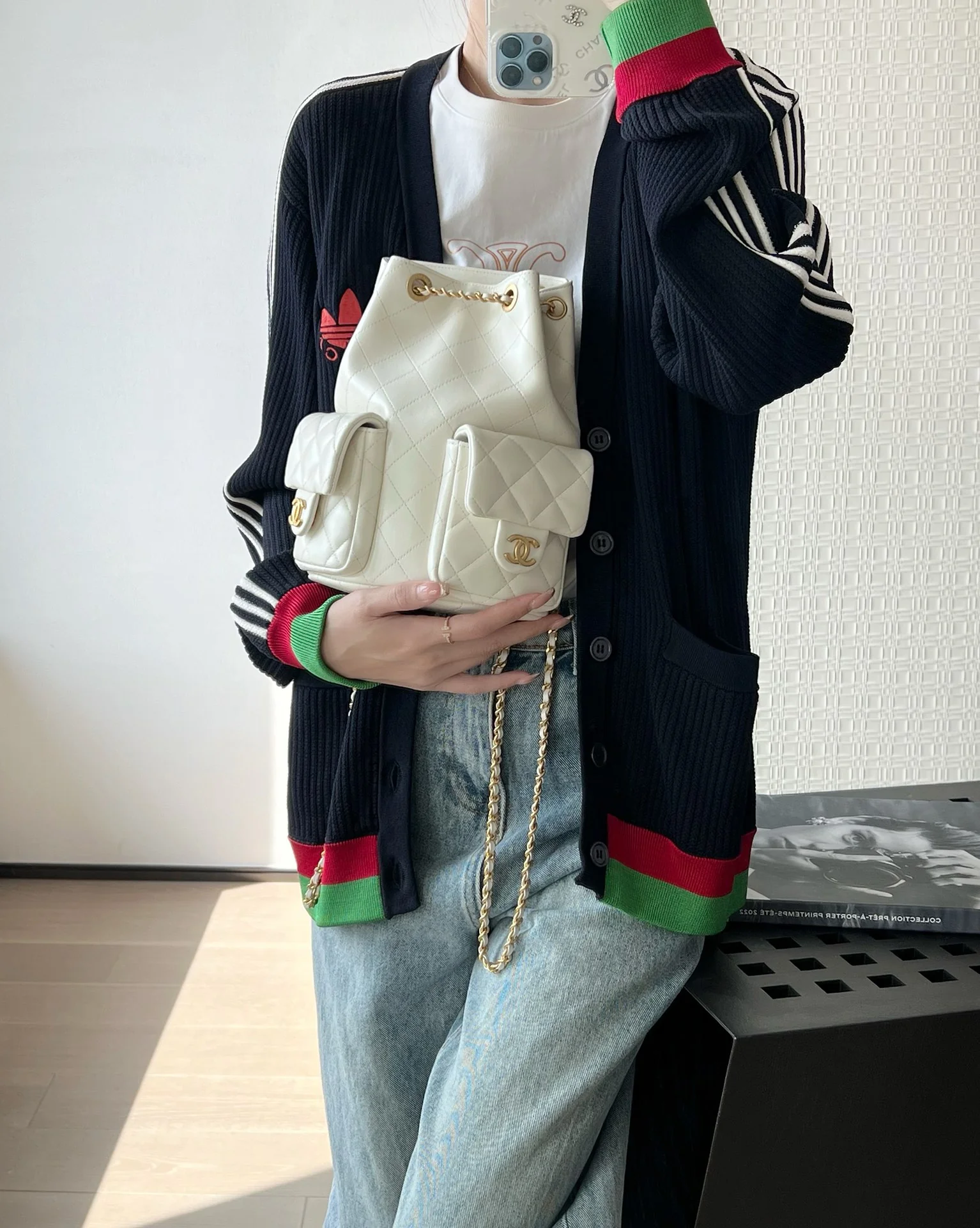 Рюкзак Chanel 25c на завязках - белый