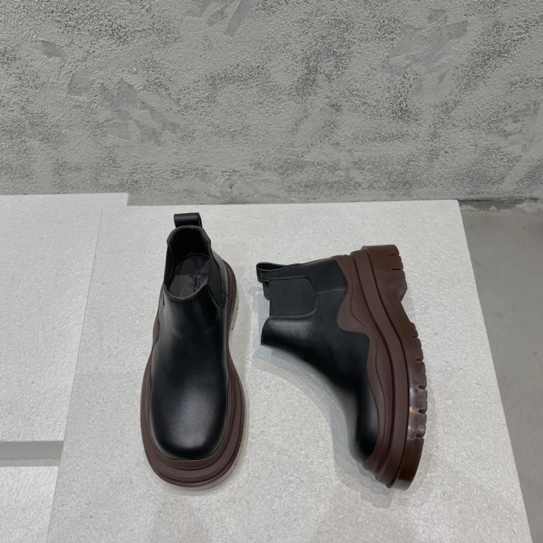 BV-22ss - Британские ретро-ботинки до щиколотки - Унисекс - Черные с коричневой подошвой