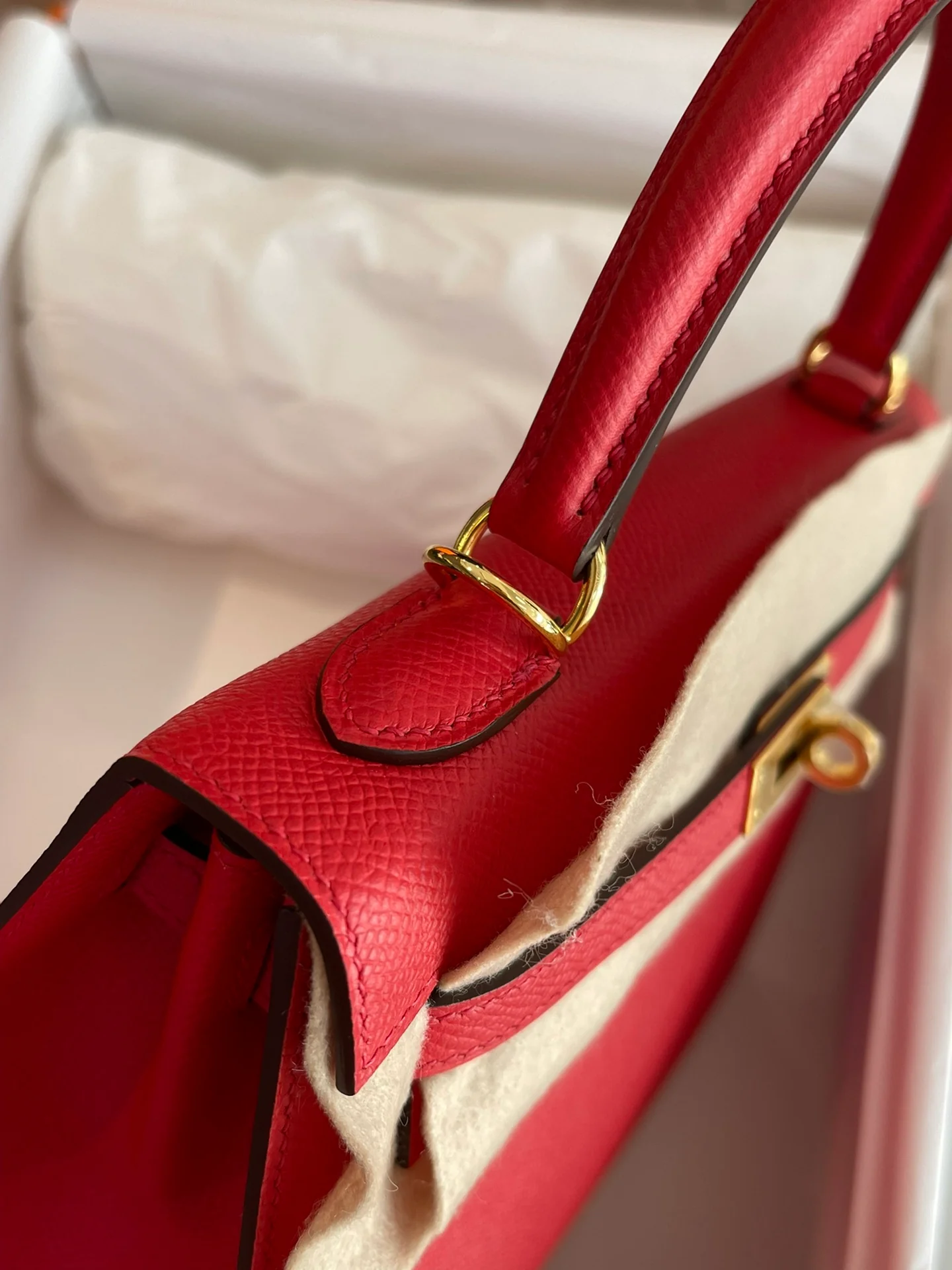 Пряжка Hermes Kelly 25 Epsom Flag Red Gold Buckle