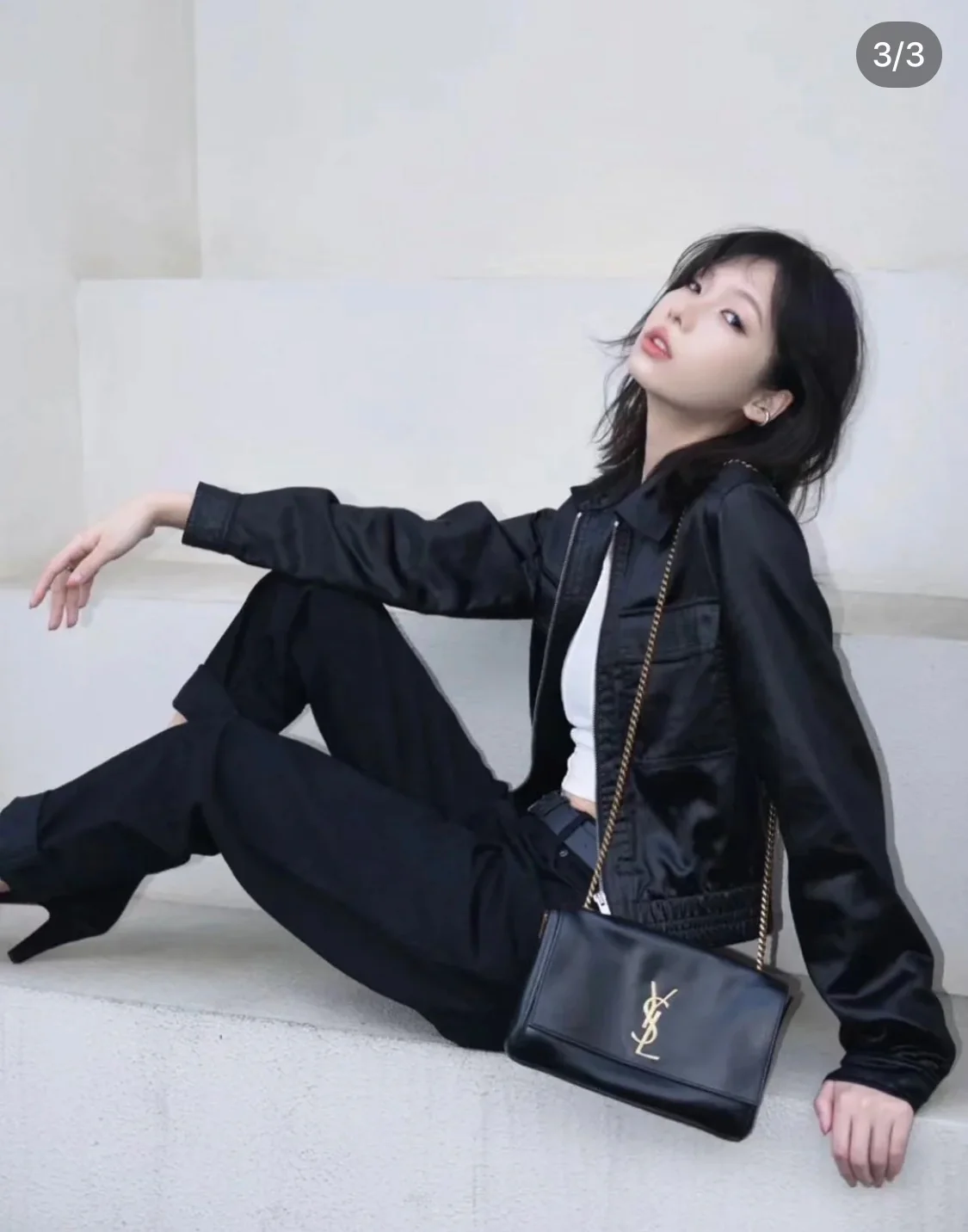 YSL-kate Double Bread - Тонкая овечья кожа - Черный - 22 см