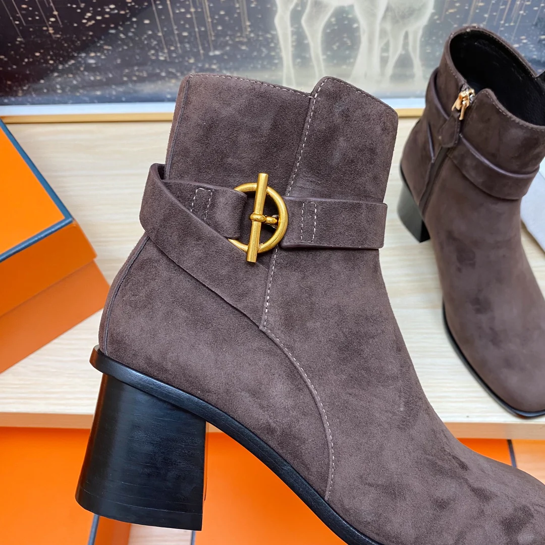 Ботильоны Hermes 2023 из телячьей кожи - темно-коричневые