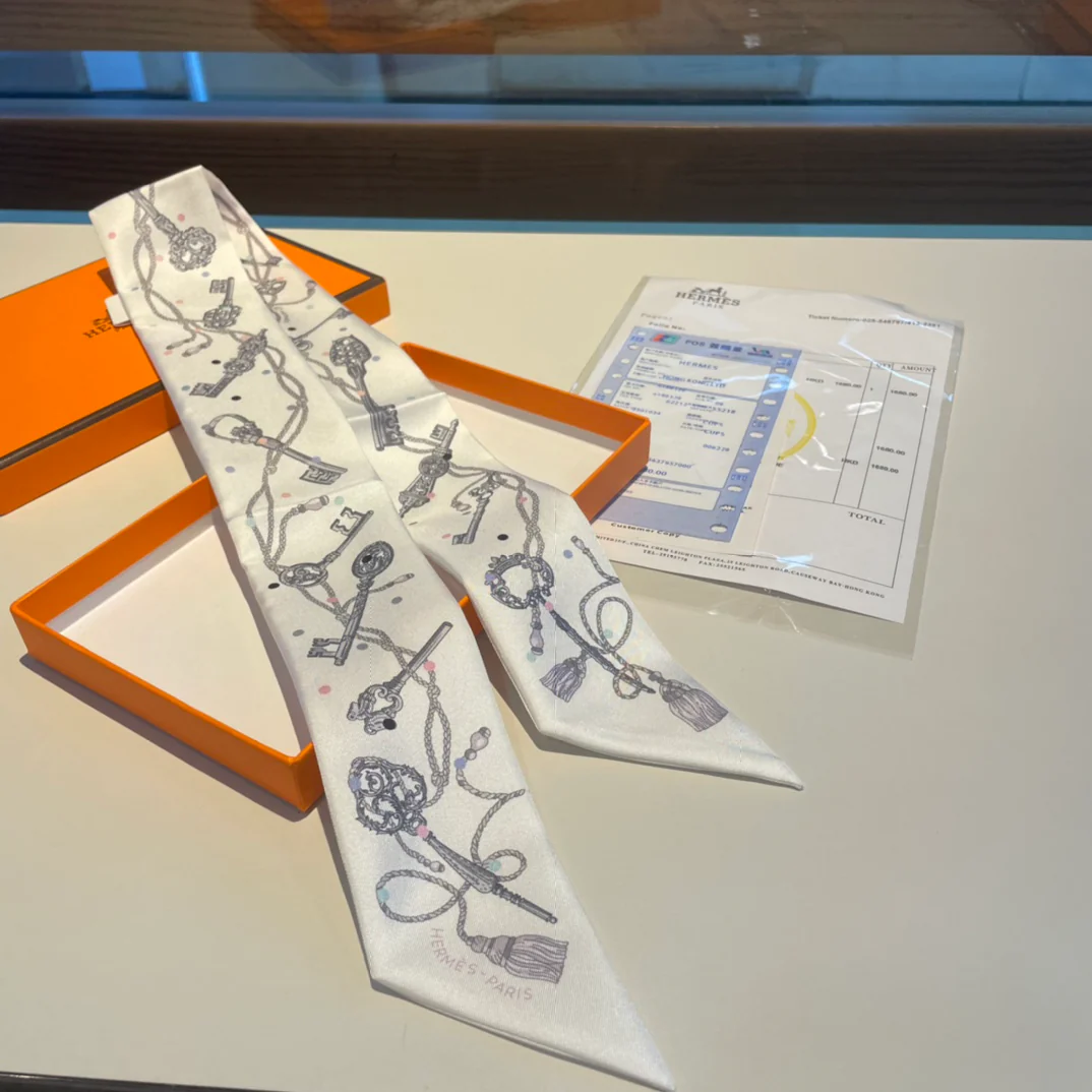 Шарф-слип Hermes Twilly Polka Dot Key - 5-86 см, 100% шелковый твил, двусторонний