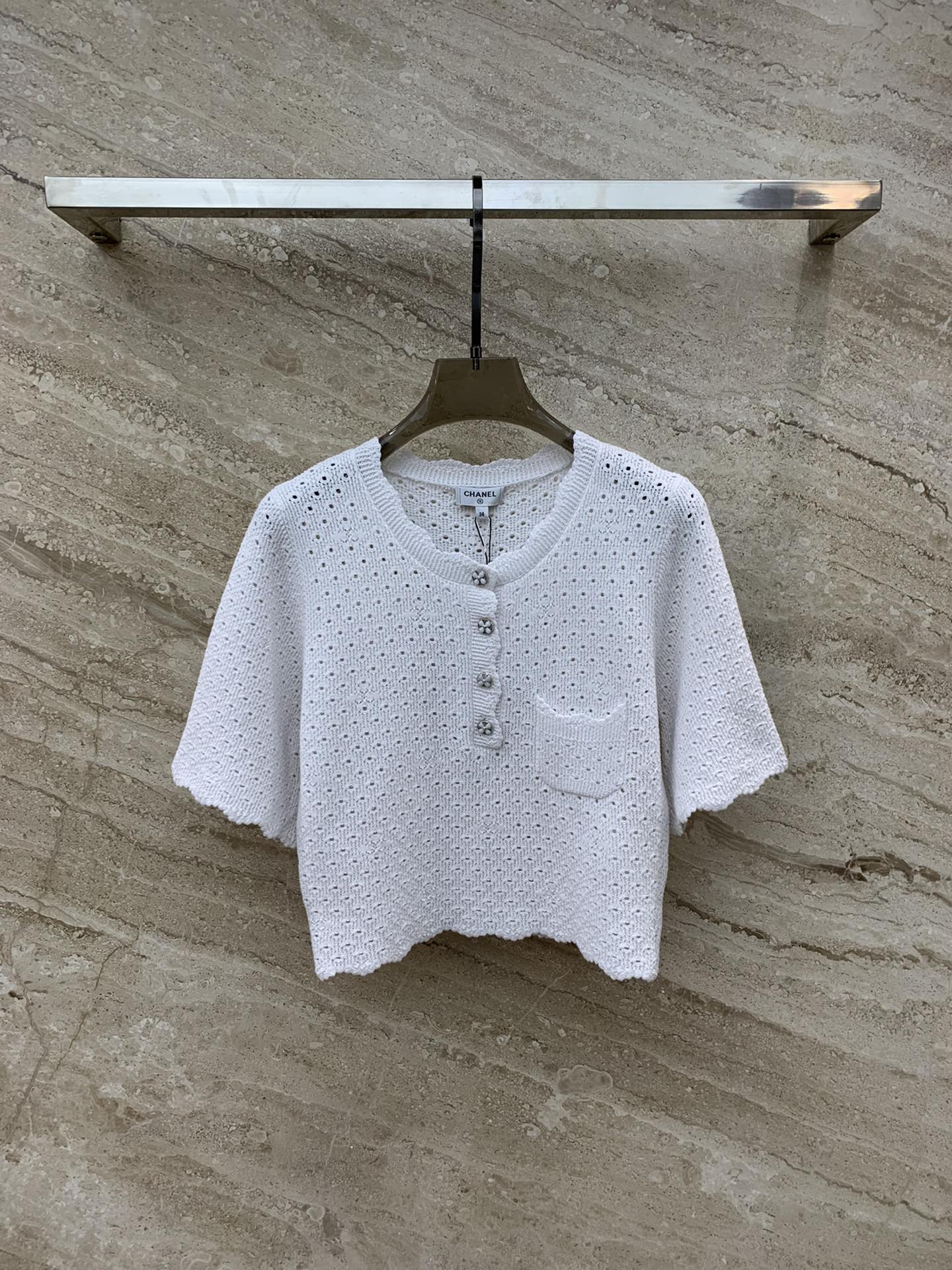 Chanel 2403 - Ажурный вязаный топ - Белый
