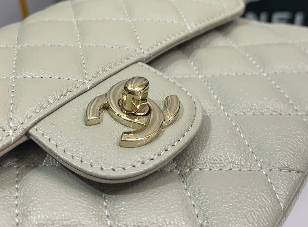 Сумка Chanel Sesame Pattern CF — голубино-серый с золотой фурнитурой — 23 см