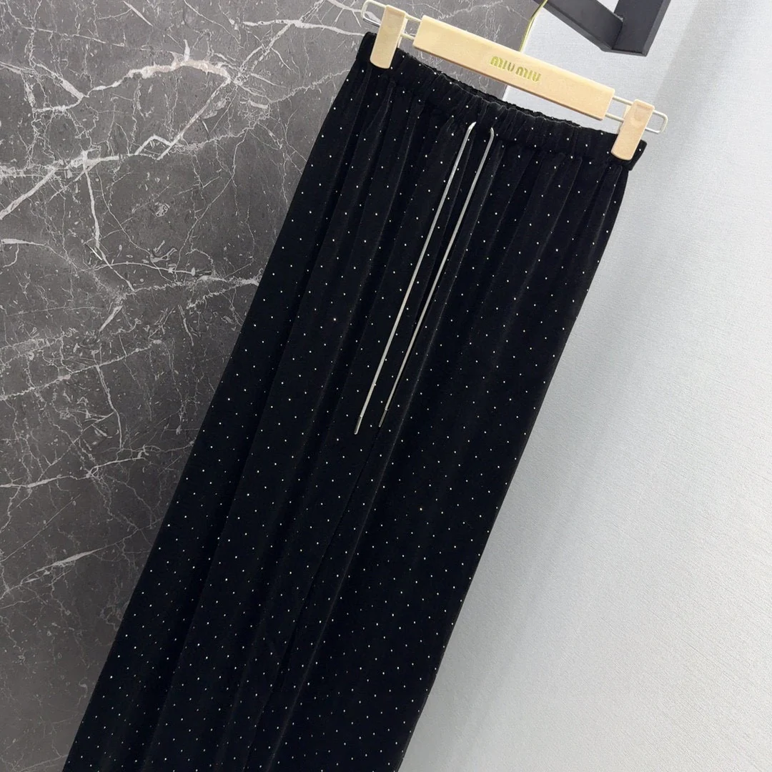 Брюки прямого кроя Miu Miu-2404-24ss из бархата со стразами