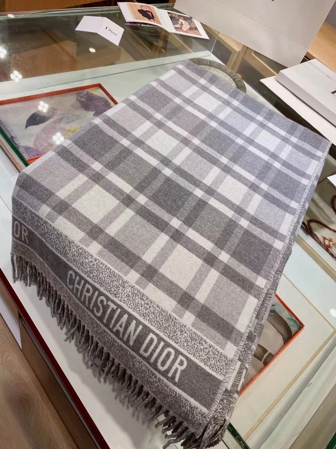 Dior - Квадратный шарф/шаль в клетку премиум-класса, 140 см - 57% кашемир - 53% шерсть