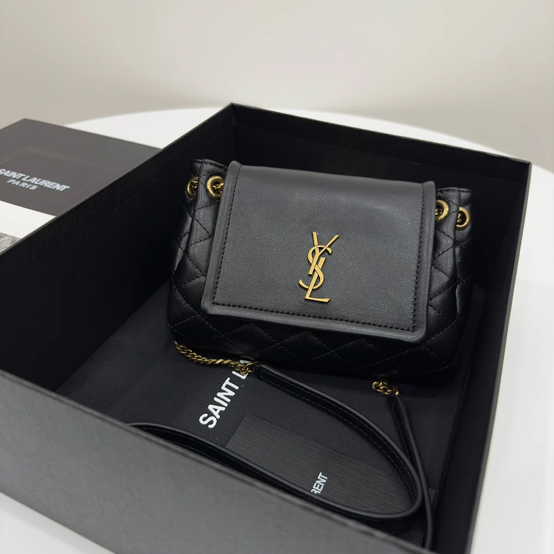 Мини-юбка YSL Nolita из овечьей кожи, черная