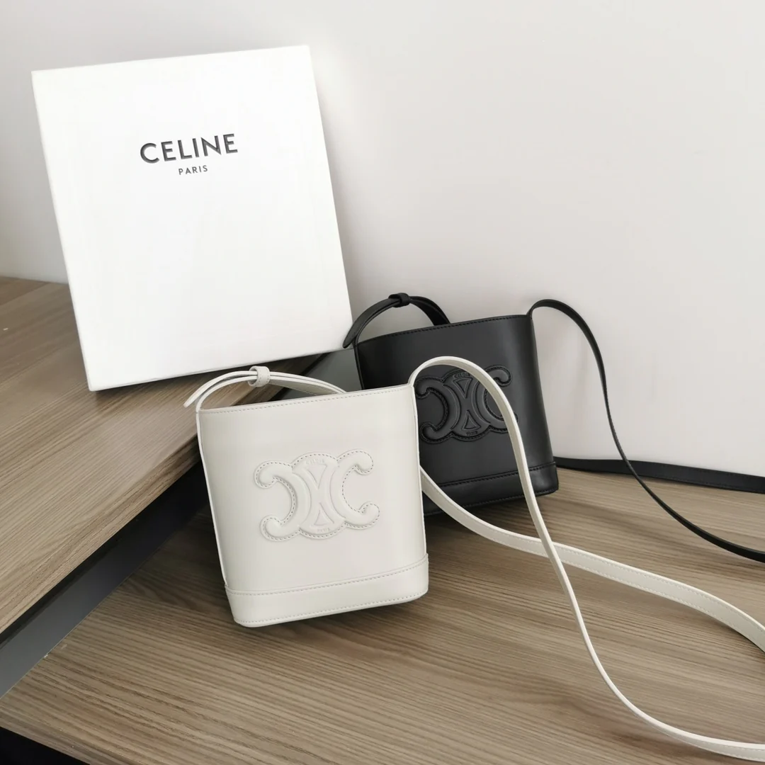 Сумка-ведро Celine с тиснением - Мини - Белая