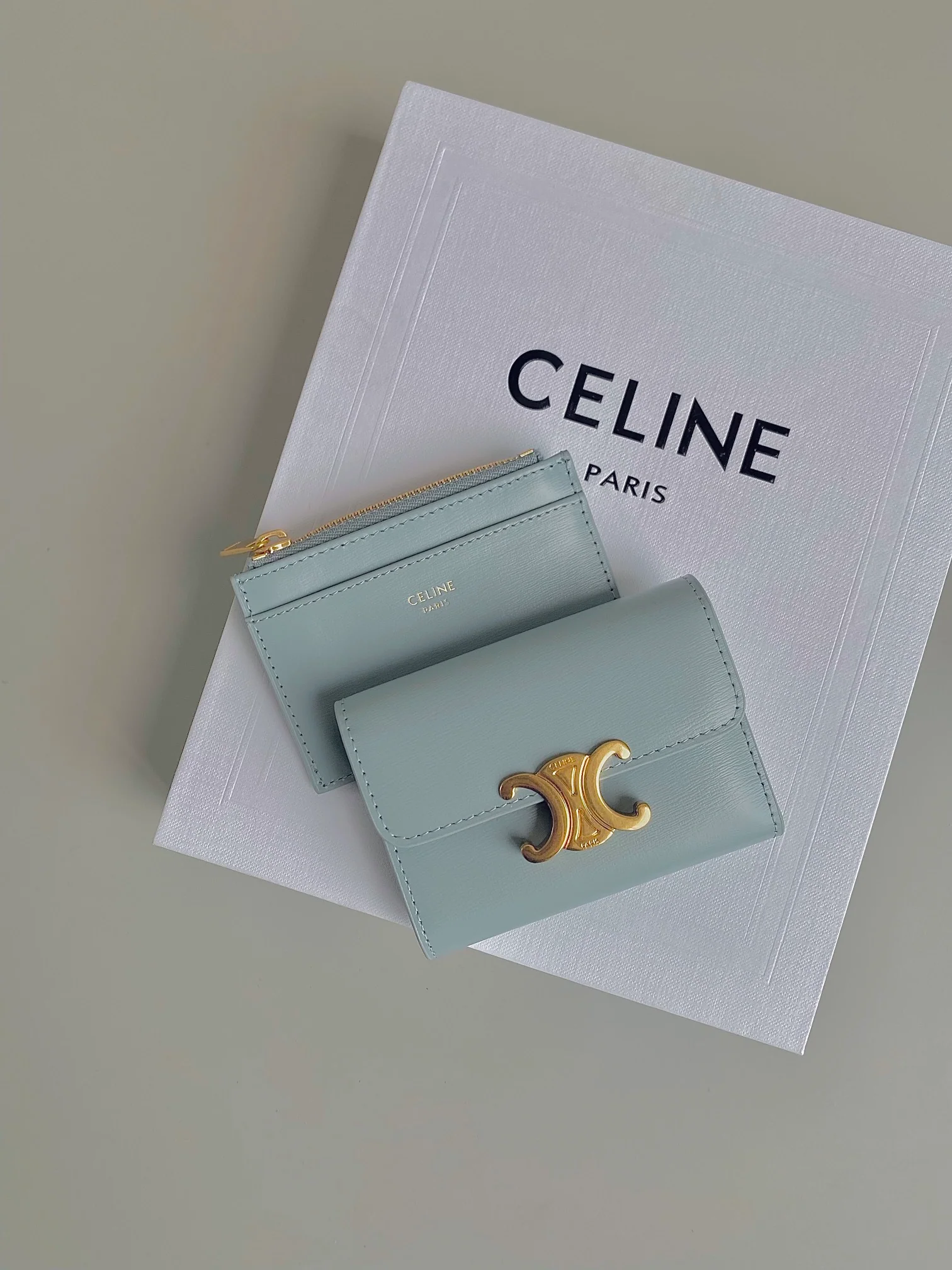 Celine-TRIOMPHE 二合一翻盖卡包钱包 冰川蓝