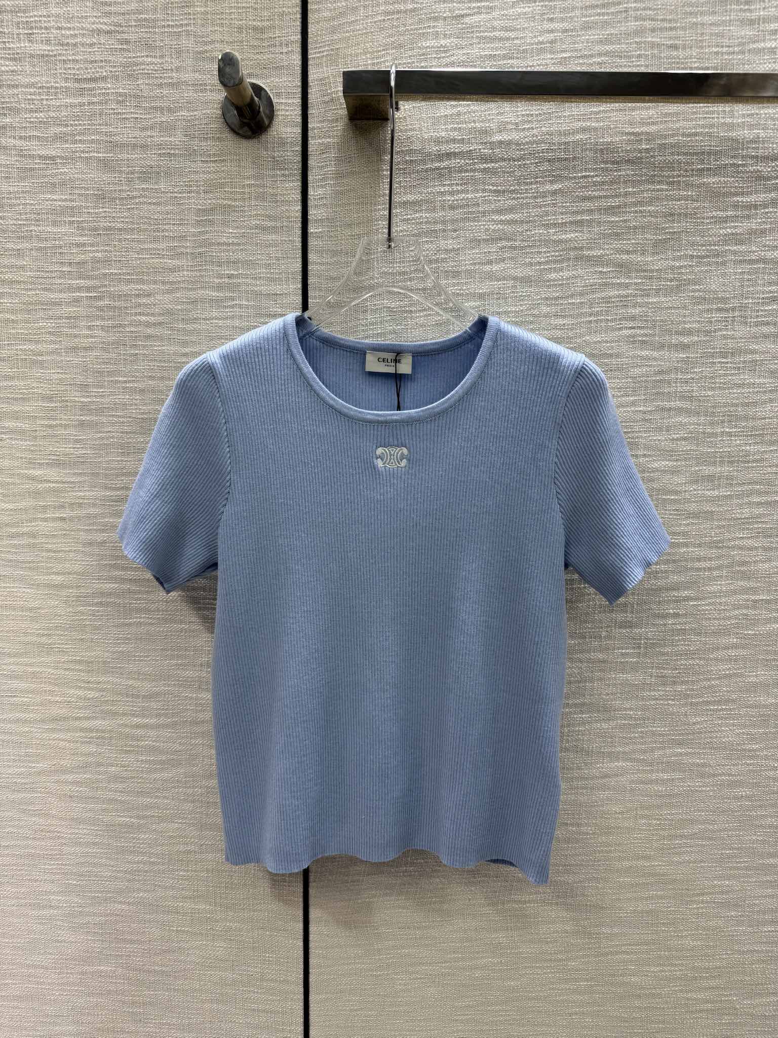 Вязаный топ с коротким рукавом Celine 2403 - синий