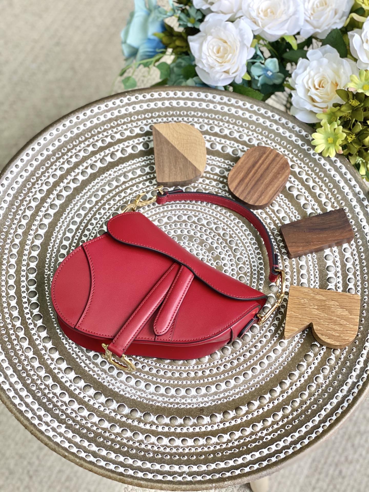 Сумка Dior Saddle Bag - с принтом пальм - маленький размер, ярко-красная - 19 см