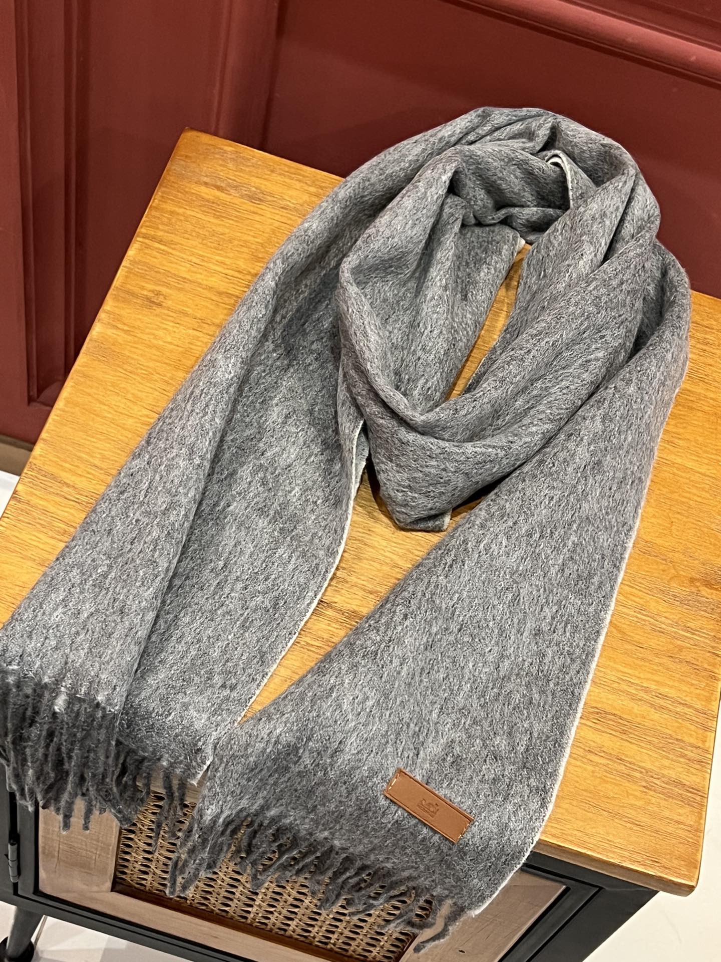 Двусторонний кашемировый шарф Hermes - 180-30 см - тонкий монгольский кашемир - светло-серый