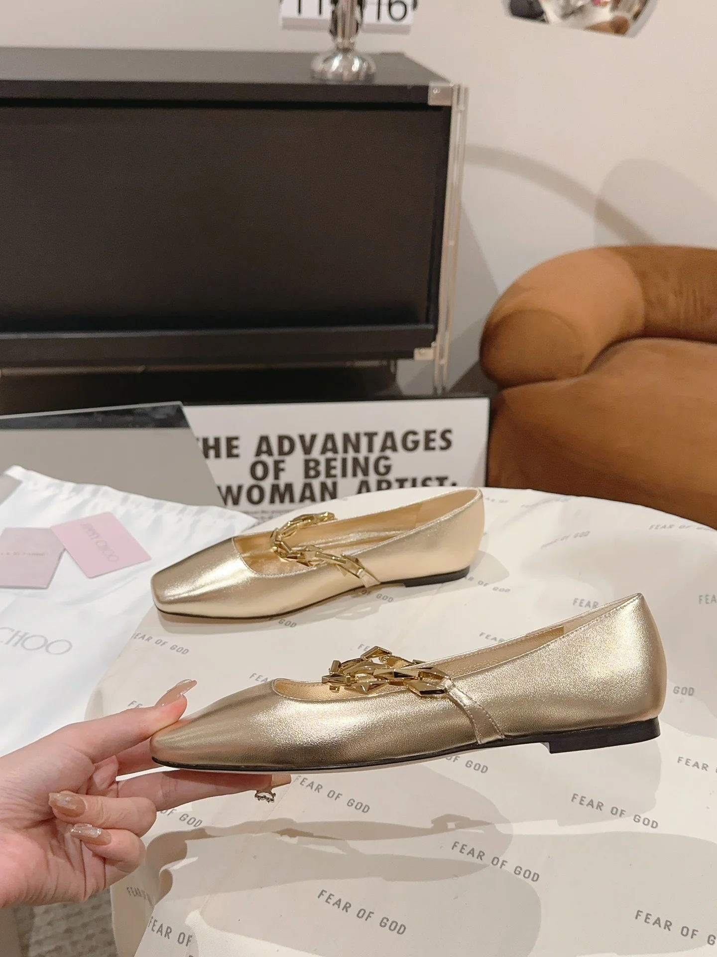 Балетки Jimmy Mary Jane Series Chain Flats - золотистые