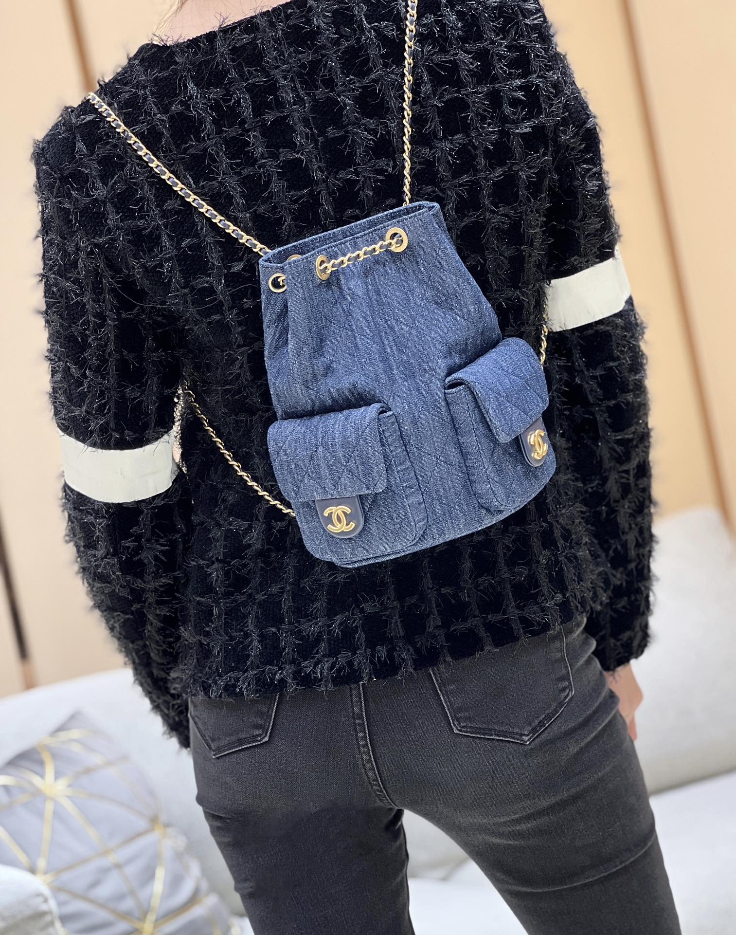 Chanel - Рюкзак с двумя карманами - Темно-синий