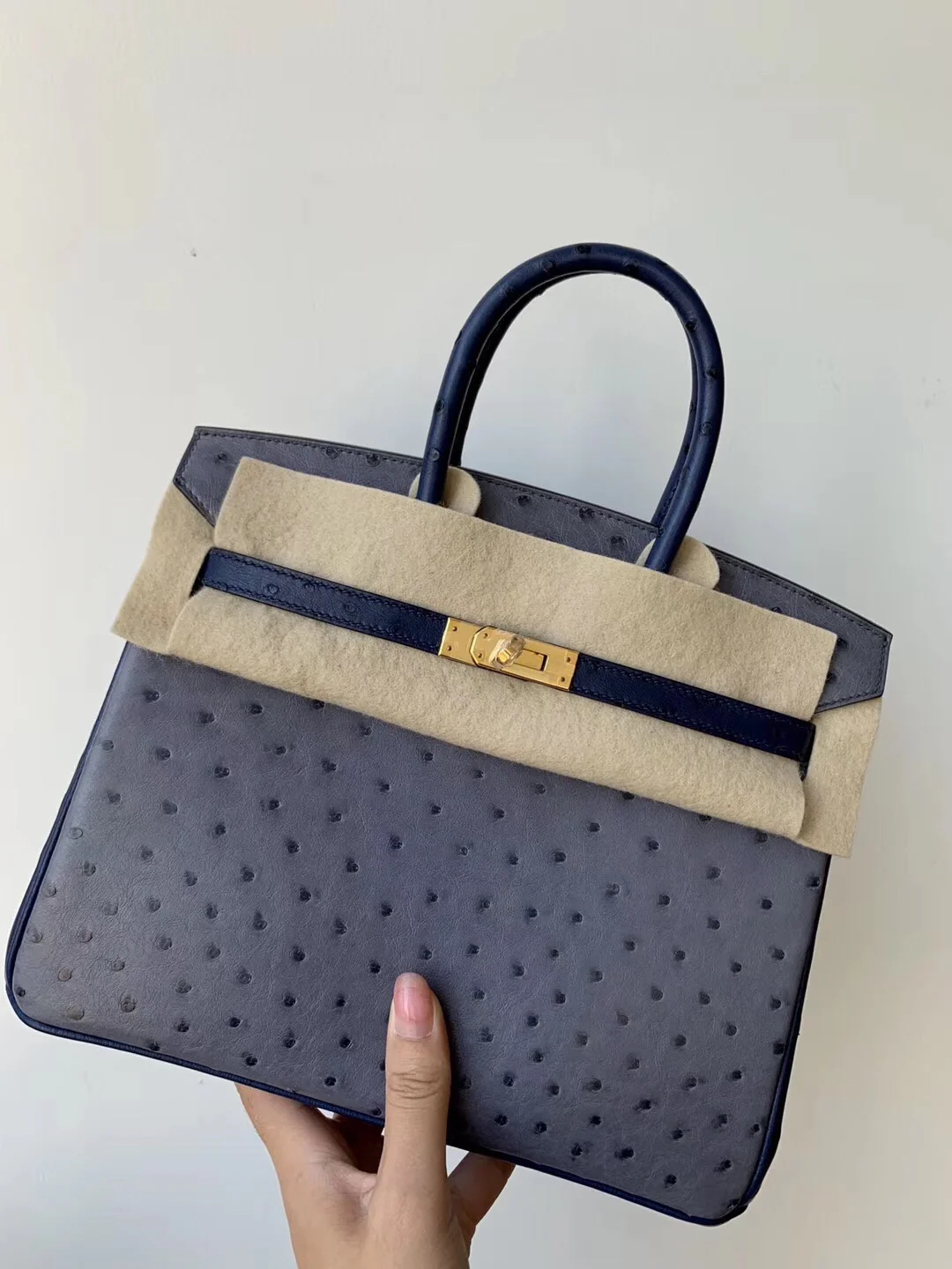 Hermes Birkin 25, пряжка из страусиной кожи с золотой отделкой