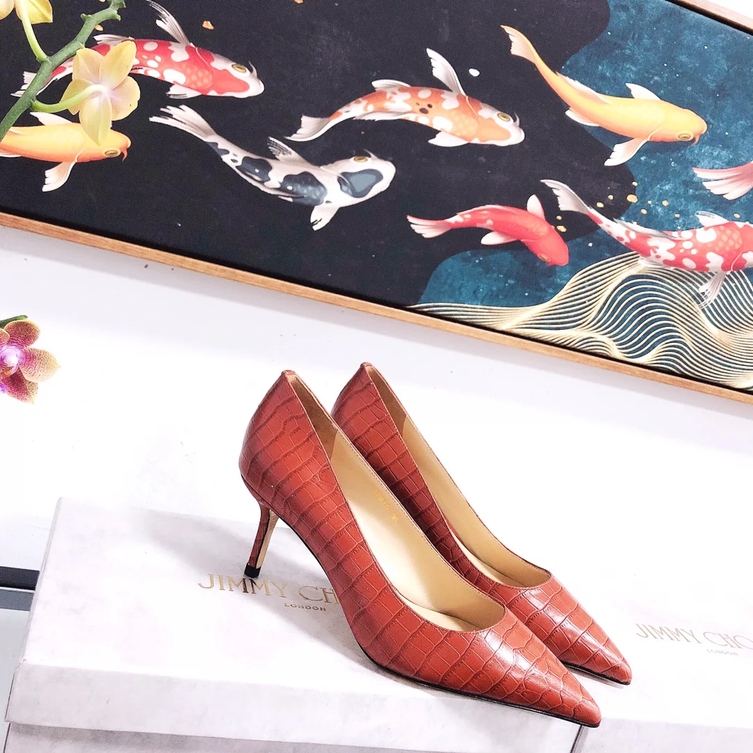 Jimmy - Туфли на высоком каблуке необычной формы - Каменный узор - Красные