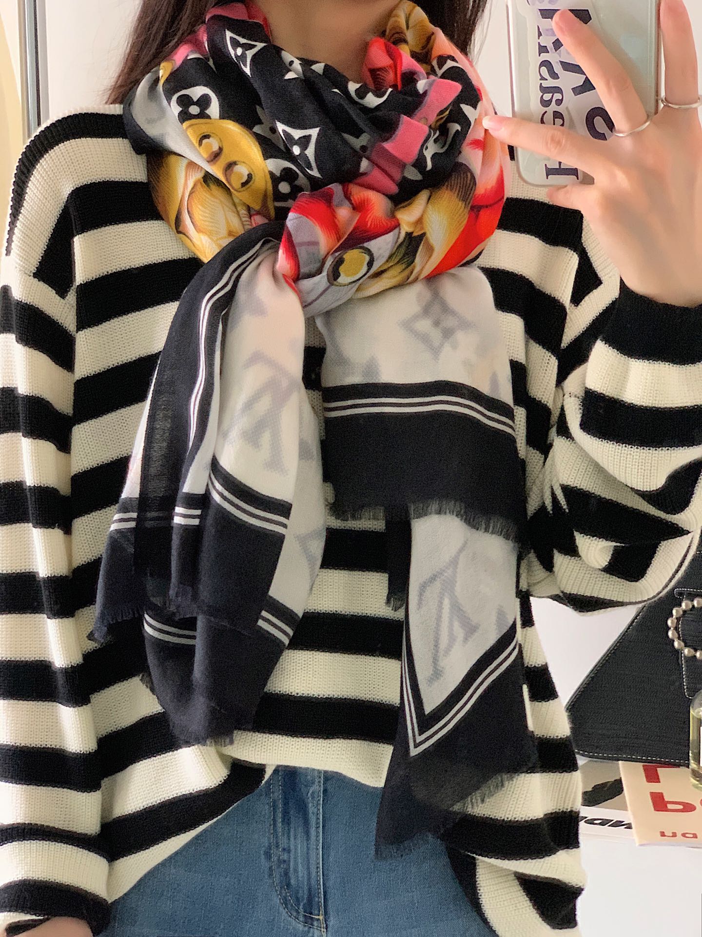 Длинный шарф LV с цветочным принтом - 100-200 см - Кашемир высшего качества (100%)