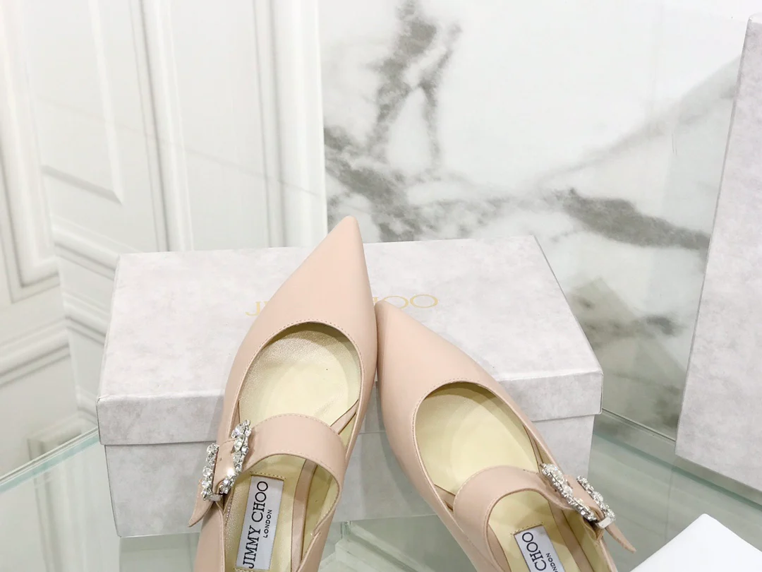 Балетки Jimmy с пряжкой и стразами, с острым носком